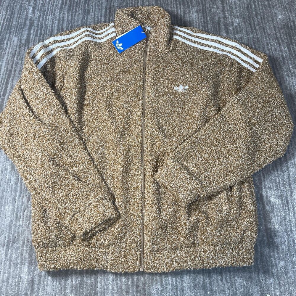 Adidas Boucle FB TT Track Jacket Mens Large Beige Full Zip Originals KS5274 New